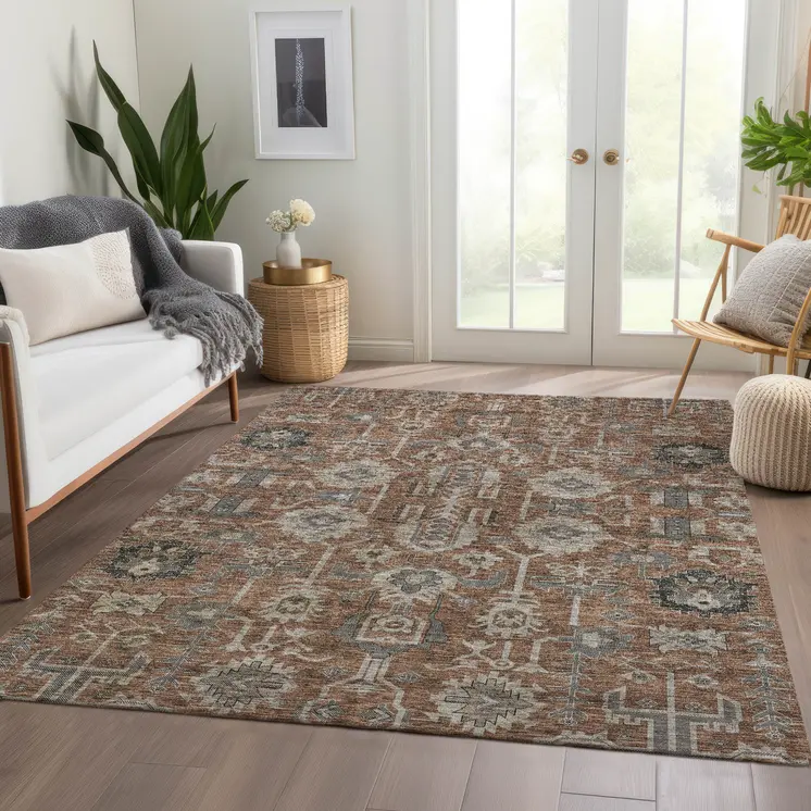 9' X 12' Brown Gray And Charcoal Oriental Washable Indoor Outdoor Area Rug