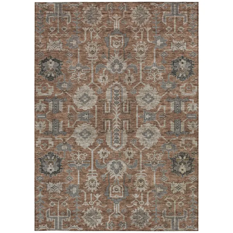 10' X 14' Brown Gray And Charcoal Oriental Washable Indoor Outdoor Area Rug