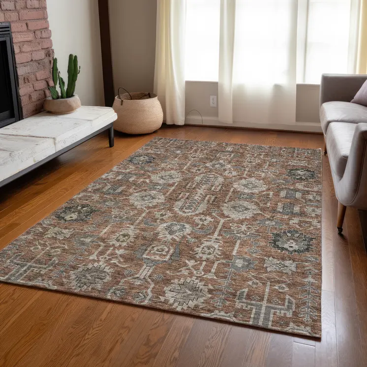 10' X 14' Brown Gray And Charcoal Oriental Washable Indoor Outdoor Area Rug