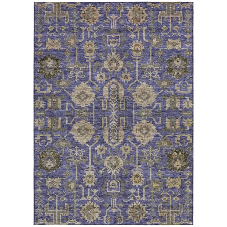 5' X 8' Purple Beige And Taupe Oriental Washable Indoor Outdoor Area Rug