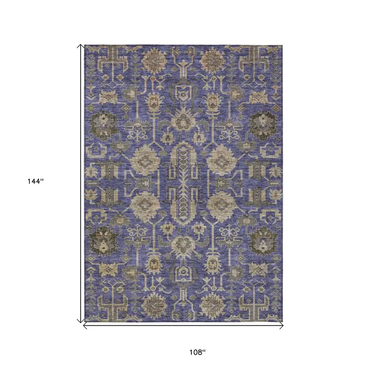 9' X 12' Purple Beige And Taupe Oriental Washable Indoor Outdoor Area Rug