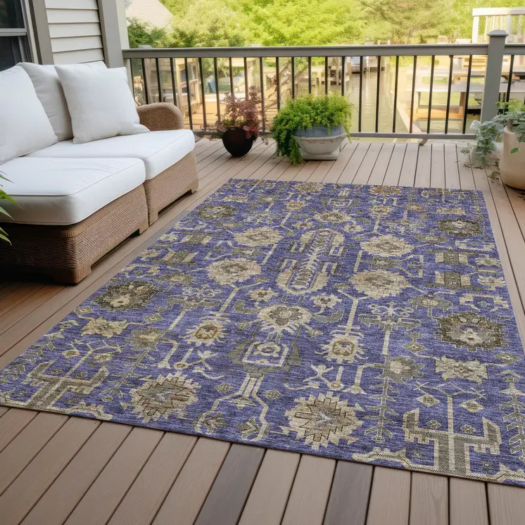 9' X 12' Purple Beige And Taupe Oriental Washable Indoor Outdoor Area Rug