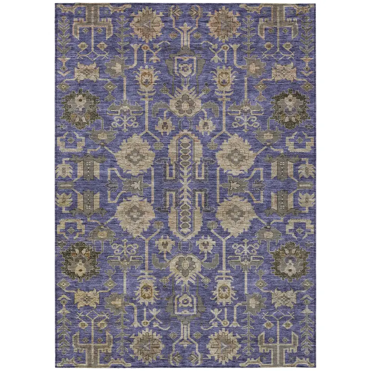 9' X 12' Purple Beige And Taupe Oriental Washable Indoor Outdoor Area Rug