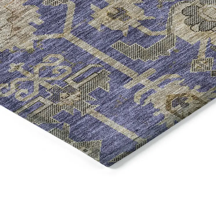 9' X 12' Purple Beige And Taupe Oriental Washable Indoor Outdoor Area Rug
