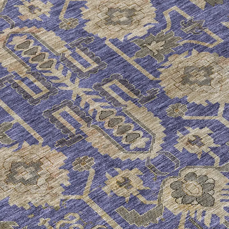 9' X 12' Purple Beige And Taupe Oriental Washable Indoor Outdoor Area Rug