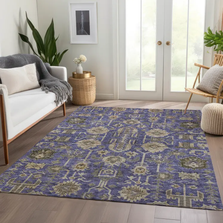 10' X 14' Purple Beige And Taupe Oriental Washable Indoor Outdoor Area Rug