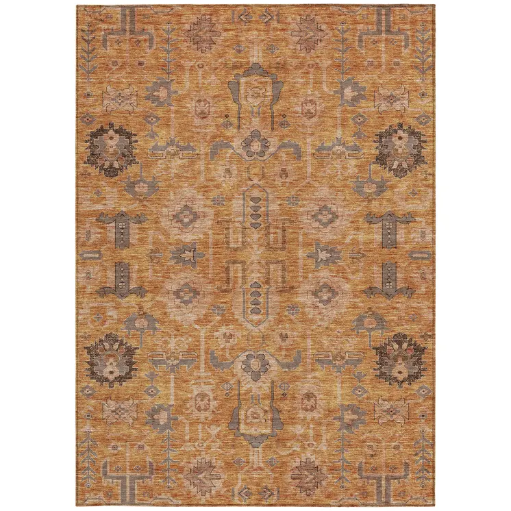 5' X 8' Terra Cotta Beige And Gray Oriental Washable Indoor Outdoor Area Rug