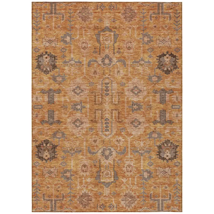 5' X 8' Terra Cotta Beige And Gray Oriental Washable Indoor Outdoor Area Rug
