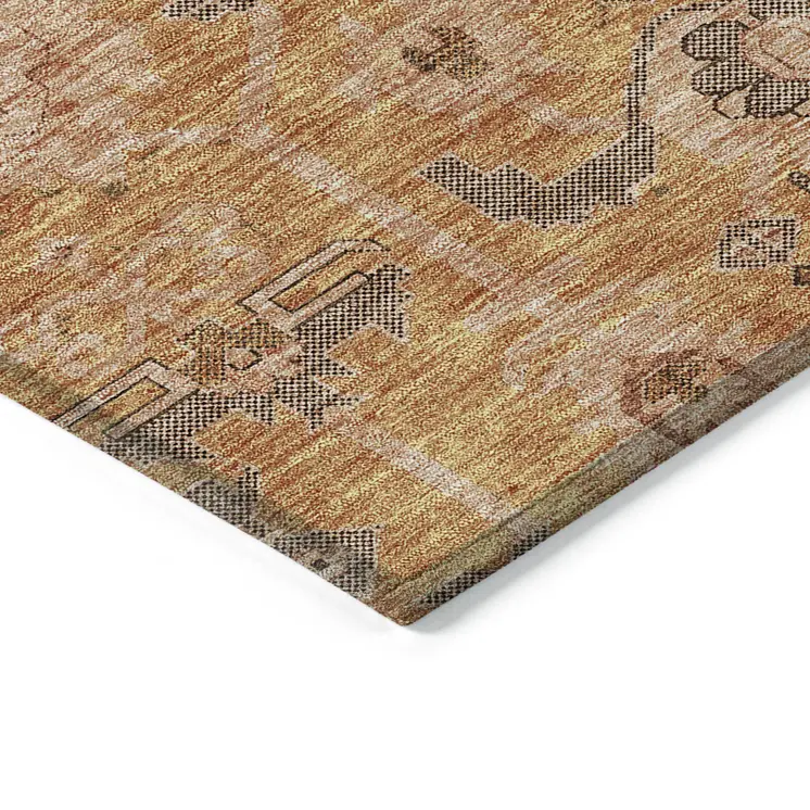 5' X 8' Terra Cotta Beige And Gray Oriental Washable Indoor Outdoor Area Rug