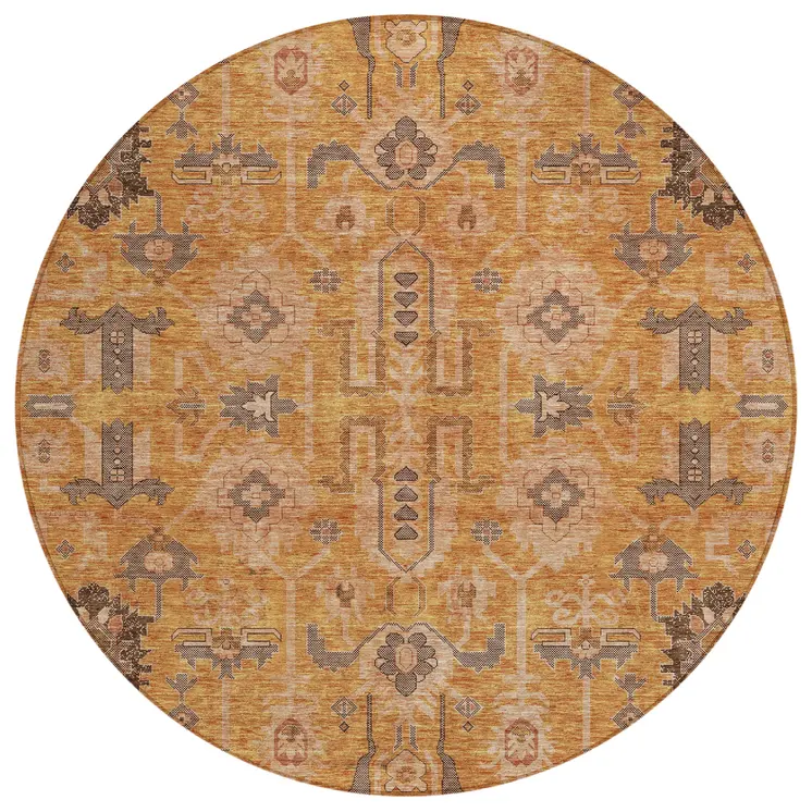 8' Terra Cotta Beige And Gray Round Oriental Washable Indoor Outdoor Area Rug