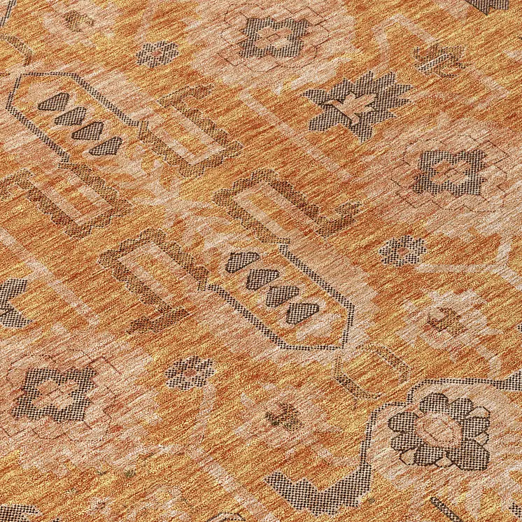 8' Terra Cotta Beige And Gray Round Oriental Washable Indoor Outdoor Area Rug