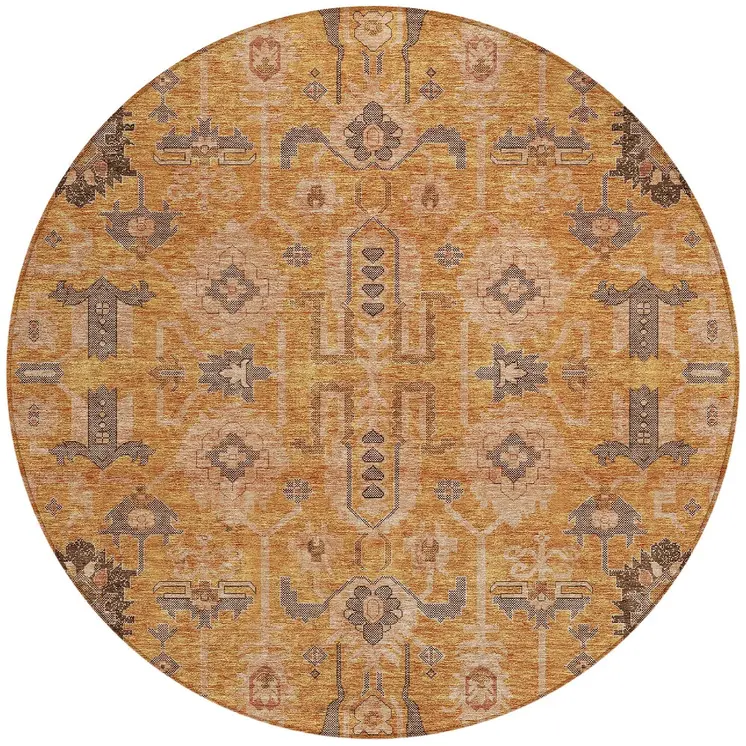 8' Terra Cotta Beige And Gray Round Oriental Washable Indoor Outdoor Area Rug
