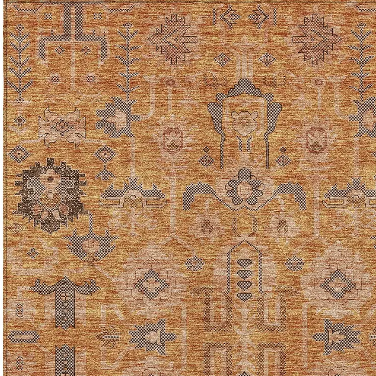 8' X 10' Terra Cotta Beige And Gray Oriental Washable Indoor Outdoor Area Rug