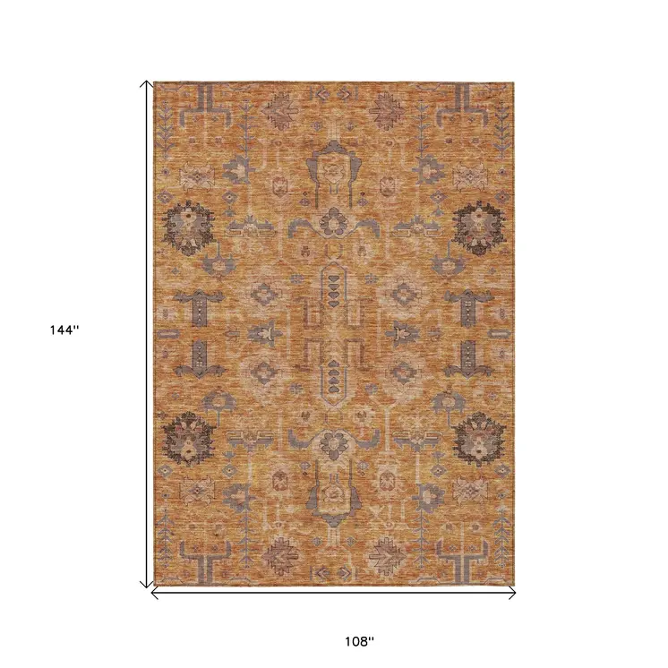 9' X 12' Terra Cotta Beige And Gray Oriental Washable Indoor Outdoor Area Rug