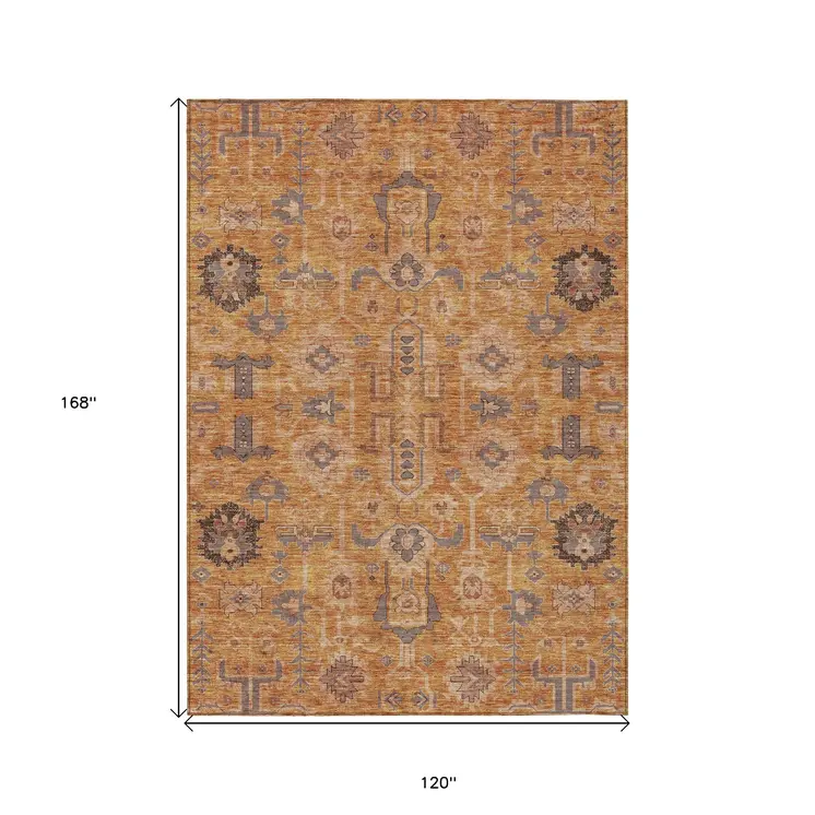 10' X 14' Terra Cotta Beige And Gray Oriental Washable Indoor Outdoor Area Rug
