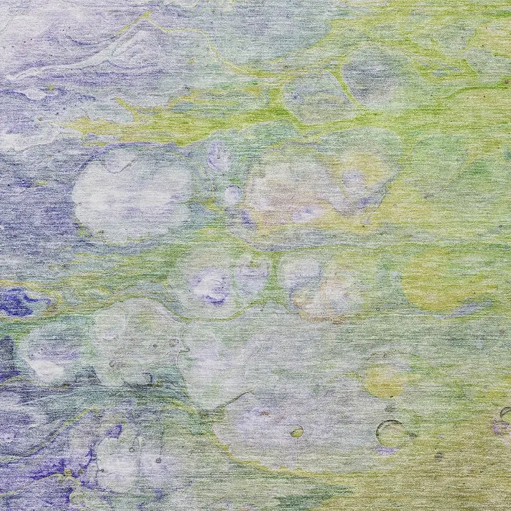 3' X 5' Artichoke Green Purple And Lilac Abstract Washable Indoor Outdoor Area Rug