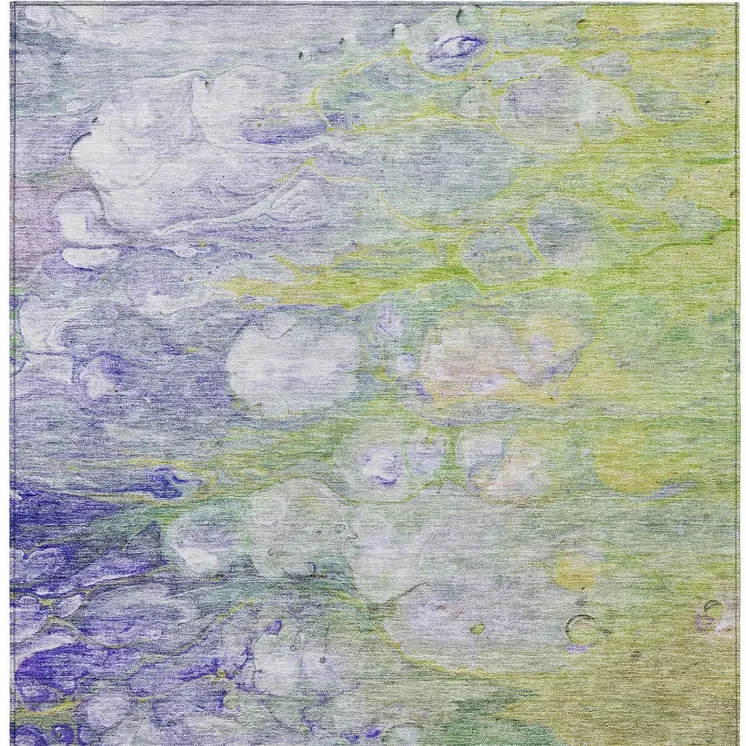 5' X 8' Artichoke Green Purple And Lilac Abstract Washable Indoor Outdoor Area Rug