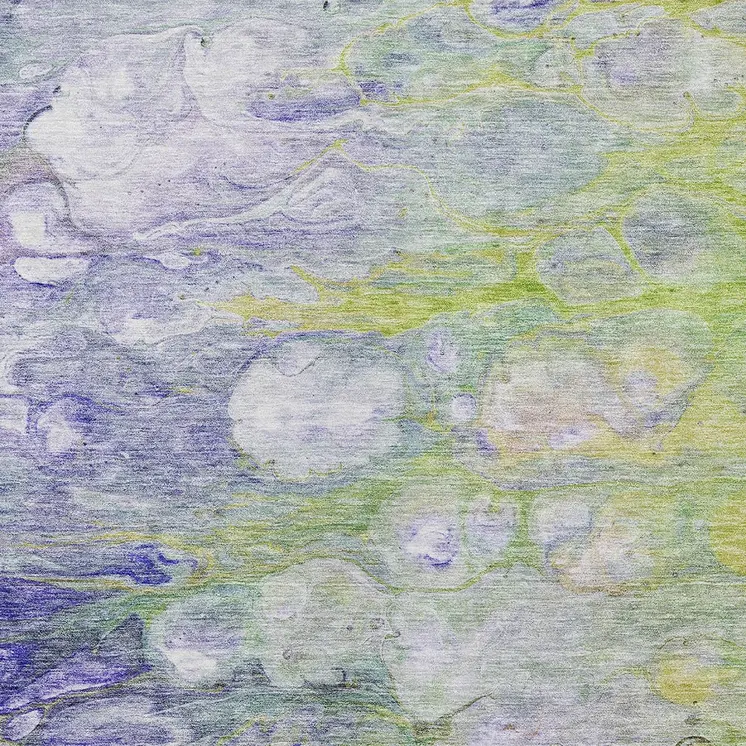 5' X 8' Artichoke Green Purple And Lilac Abstract Washable Indoor Outdoor Area Rug
