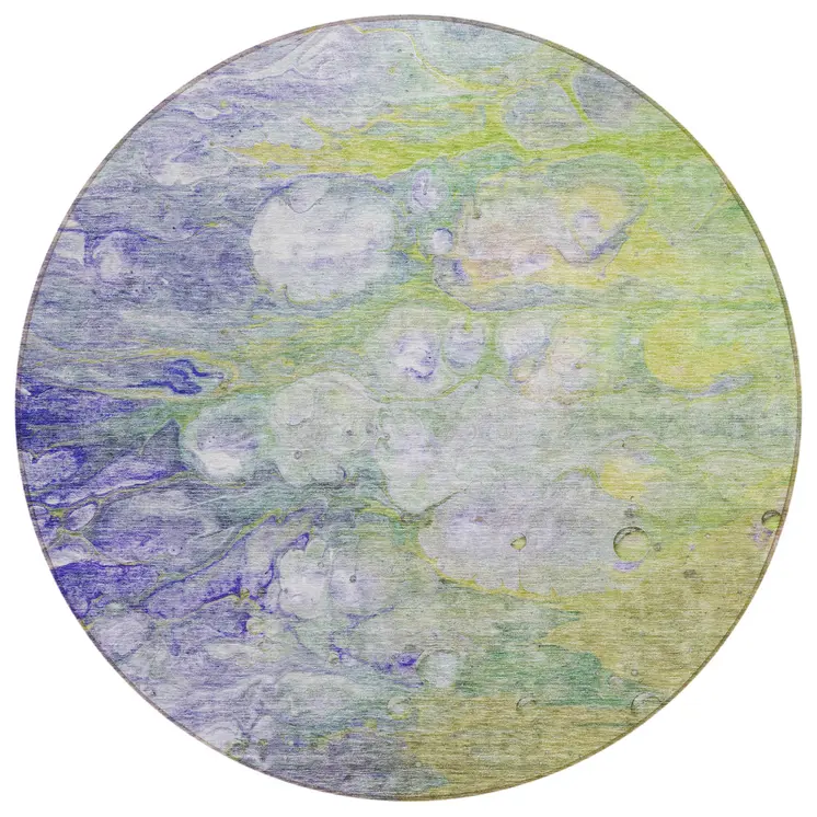 8' Artichoke Green Purple And Lilac Round Abstract Washable Indoor Outdoor Area Rug