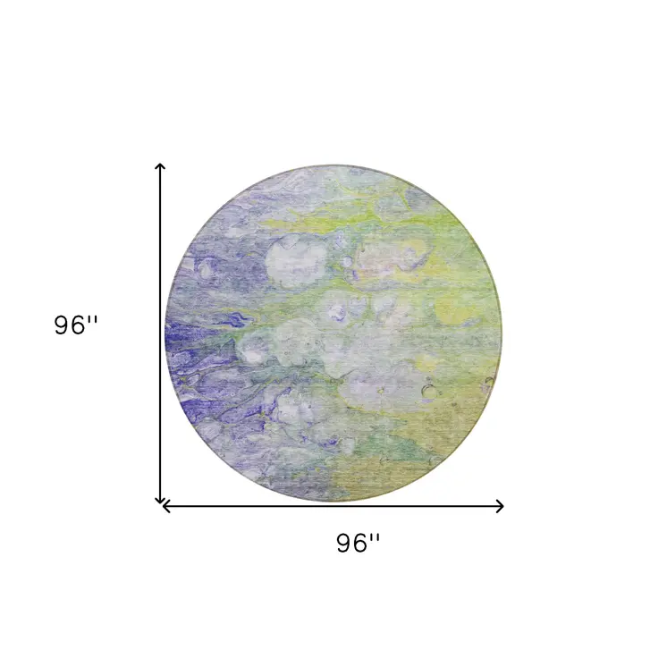 8' Artichoke Green Purple And Lilac Round Abstract Washable Indoor Outdoor Area Rug