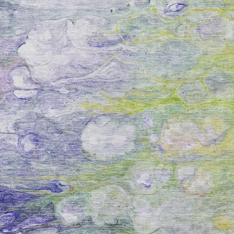 9' X 12' Artichoke Green Purple And Lilac Abstract Washable Indoor Outdoor Area Rug