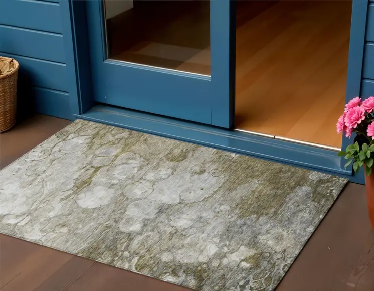 3' X 5' Brown Taupe And Ivory Abstract Washable Indoor Outdoor Area Rug