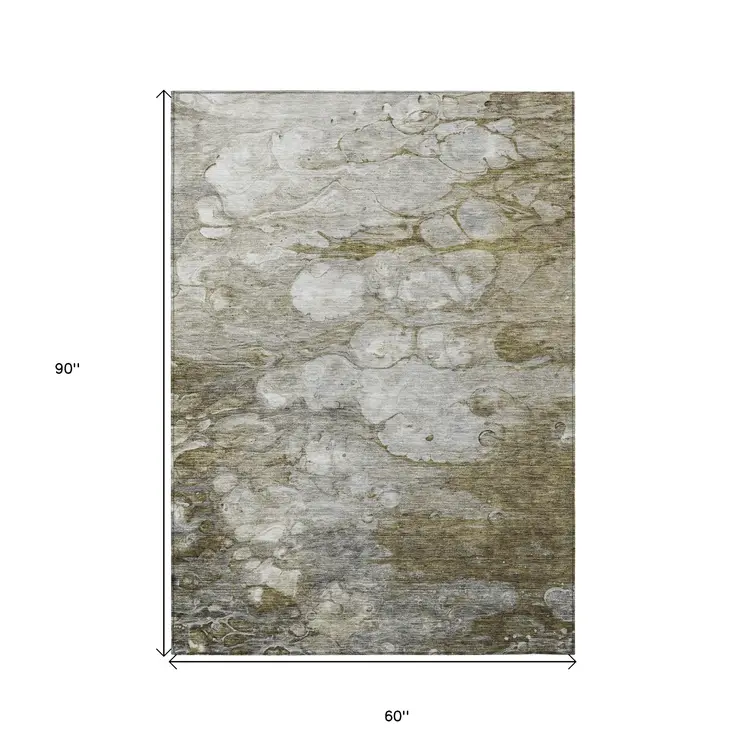 5' X 8' Brown Taupe And Ivory Abstract Washable Indoor Outdoor Area Rug
