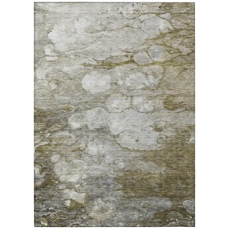 5' X 8' Brown Taupe And Ivory Abstract Washable Indoor Outdoor Area Rug