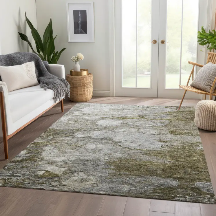 5' X 8' Brown Taupe And Ivory Abstract Washable Indoor Outdoor Area Rug