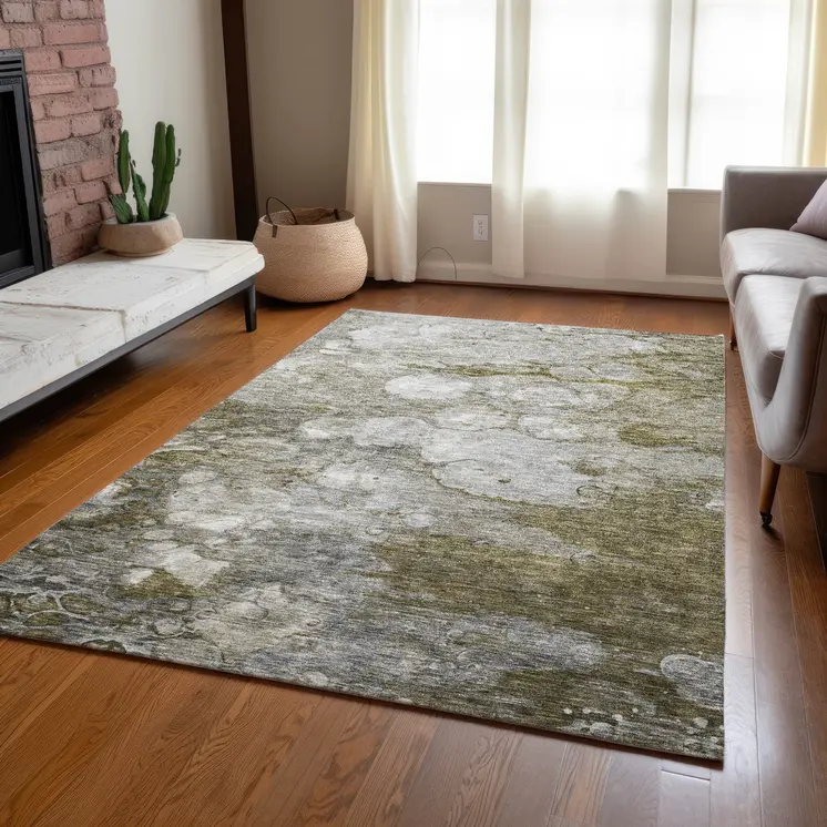 5' X 8' Brown Taupe And Ivory Abstract Washable Indoor Outdoor Area Rug