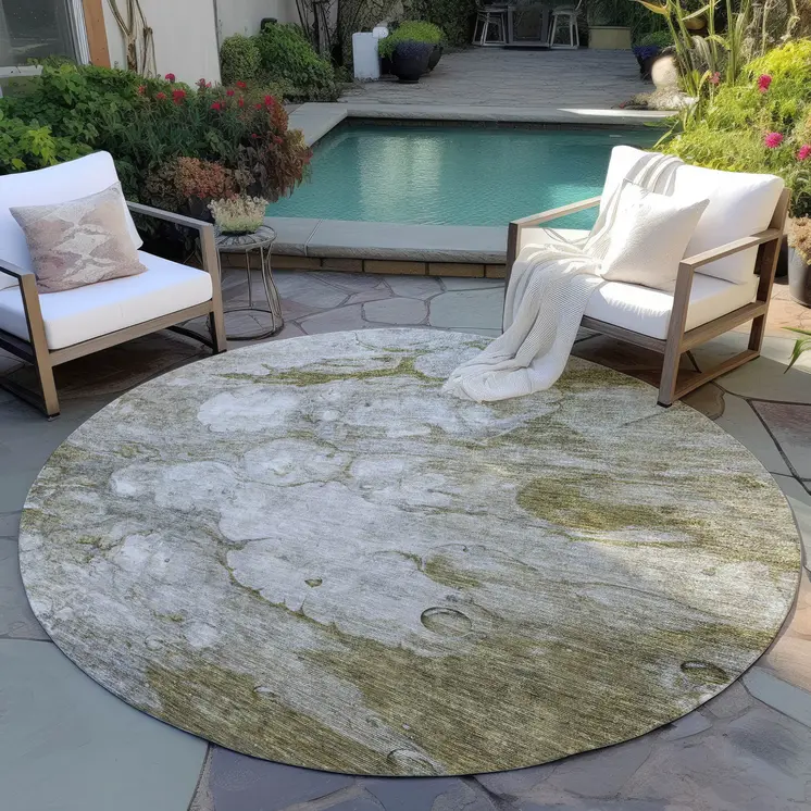 8' Brown Taupe And Ivory Round Abstract Washable Indoor Outdoor Area Rug