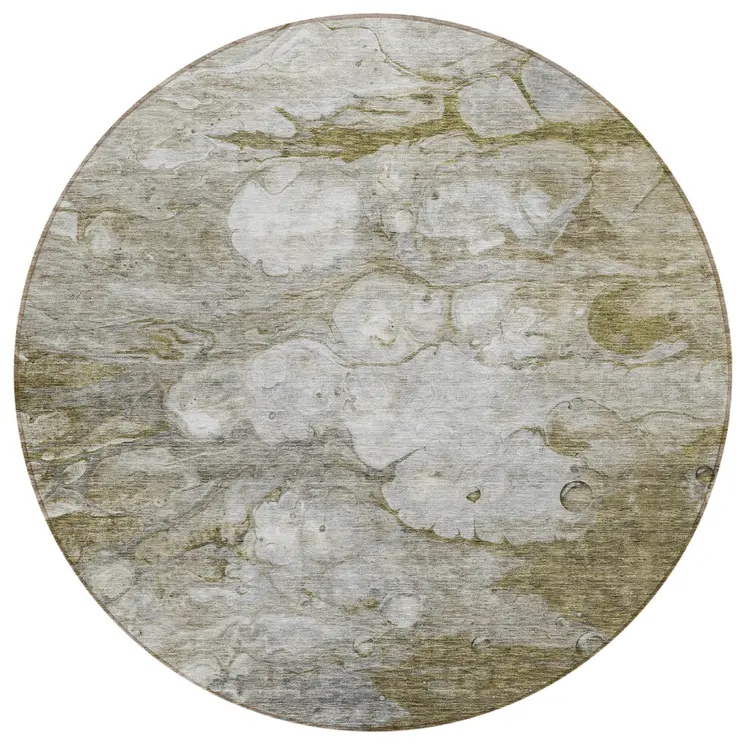 8' Brown Taupe And Ivory Round Abstract Washable Indoor Outdoor Area Rug