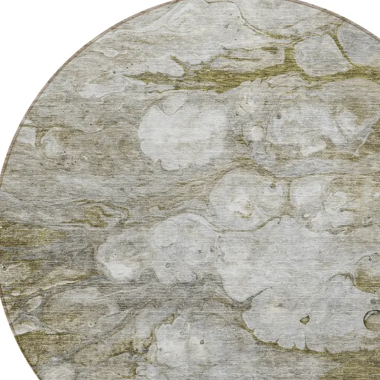 8' Brown Taupe And Ivory Round Abstract Washable Indoor Outdoor Area Rug