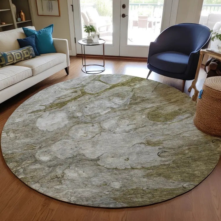 8' Brown Taupe And Ivory Round Abstract Washable Indoor Outdoor Area Rug