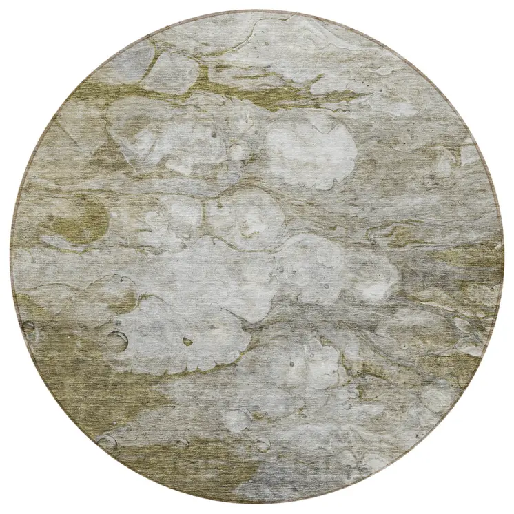 8' Brown Taupe And Ivory Round Abstract Washable Indoor Outdoor Area Rug