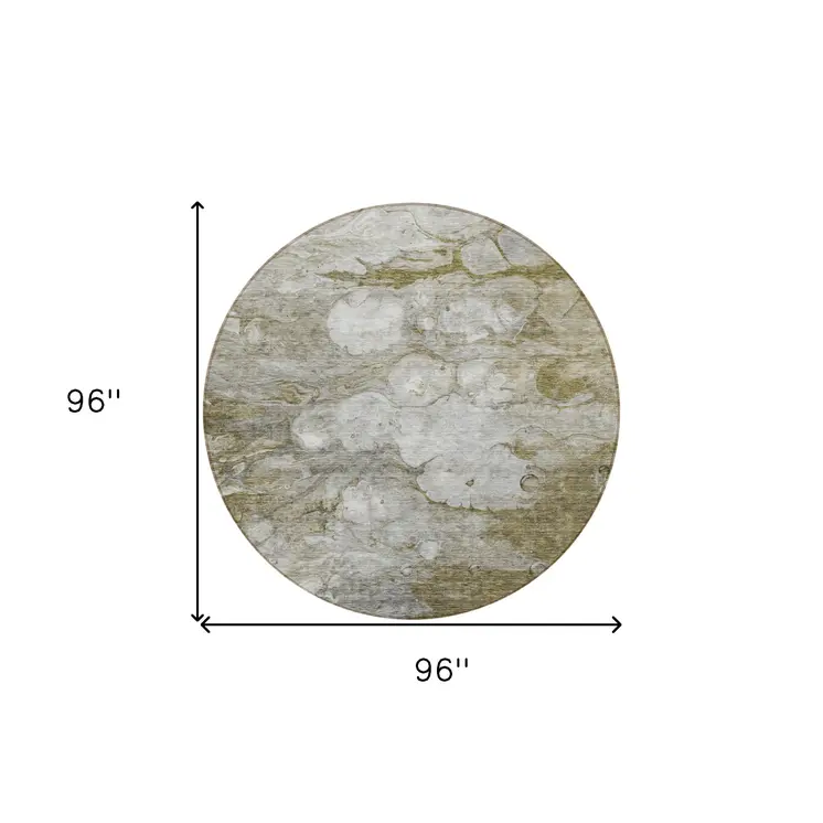 8' Brown Taupe And Ivory Round Abstract Washable Indoor Outdoor Area Rug