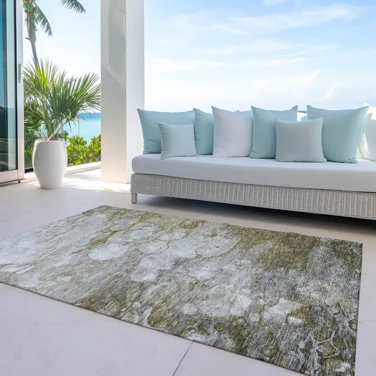 8' X 10' Brown Taupe And Ivory Abstract Washable Indoor Outdoor Area Rug