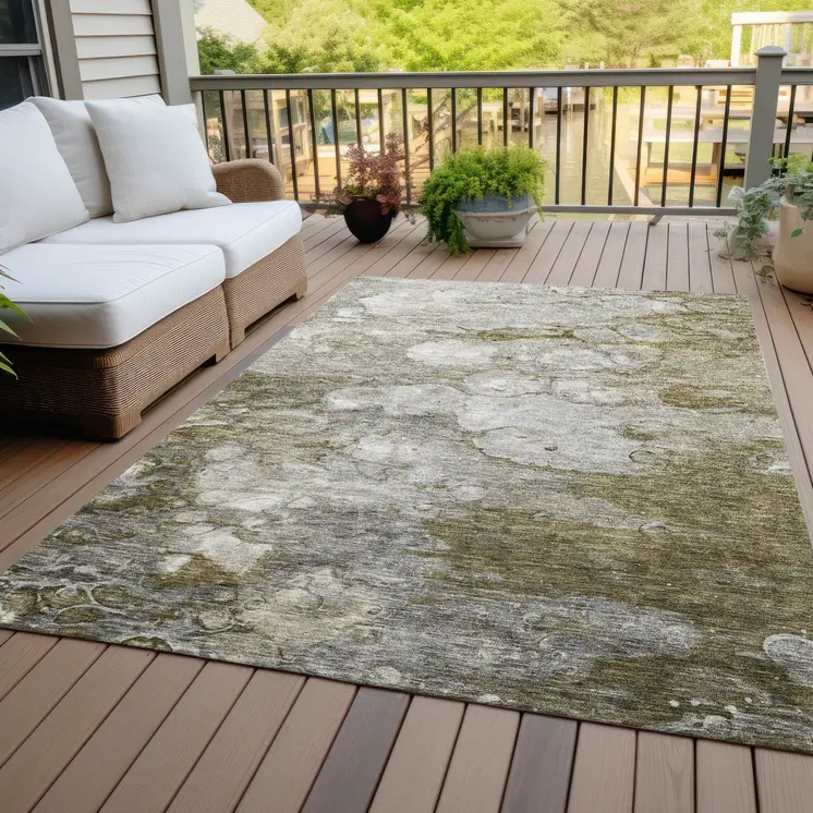 10' X 14' Brown Taupe And Ivory Abstract Washable Indoor Outdoor Area Rug