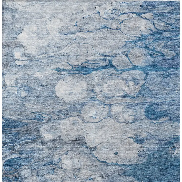 3' X 5' Denim Blue And Sky Blue Abstract Washable Indoor Outdoor Area Rug