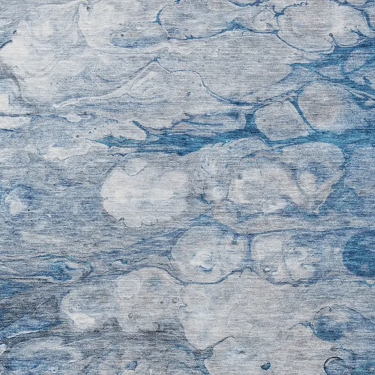 3' X 5' Denim Blue And Sky Blue Abstract Washable Indoor Outdoor Area Rug