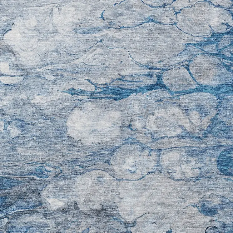 5' X 8' Denim Blue And Sky Blue Abstract Washable Indoor Outdoor Area Rug