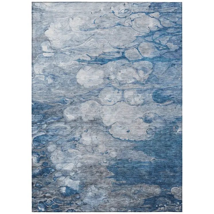 8' X 10' Denim Blue And Sky Blue Abstract Washable Indoor Outdoor Area Rug