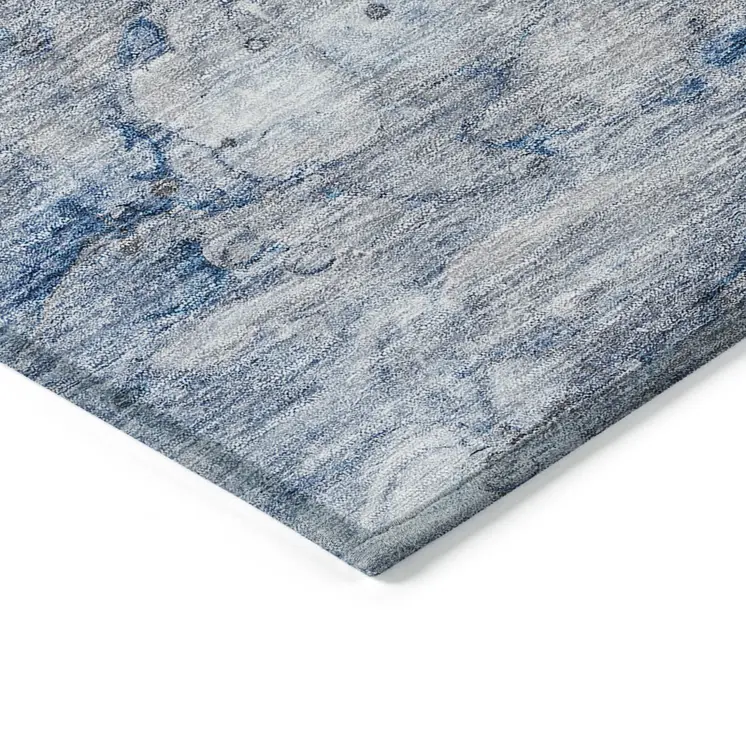 8' X 10' Denim Blue And Sky Blue Abstract Washable Indoor Outdoor Area Rug