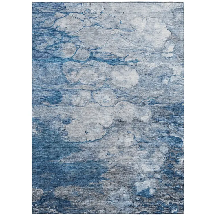 8' X 10' Denim Blue And Sky Blue Abstract Washable Indoor Outdoor Area Rug