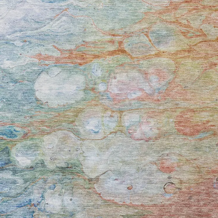 3' X 5' Copper Blue And Artichoke Green Abstract Washable Indoor Outdoor Area Rug