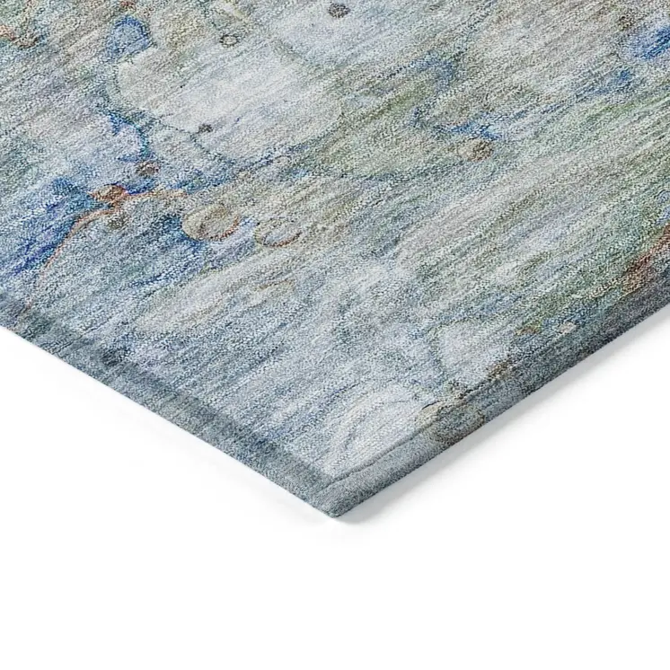 5' X 8' Copper Blue And Artichoke Green Abstract Washable Indoor Outdoor Area Rug