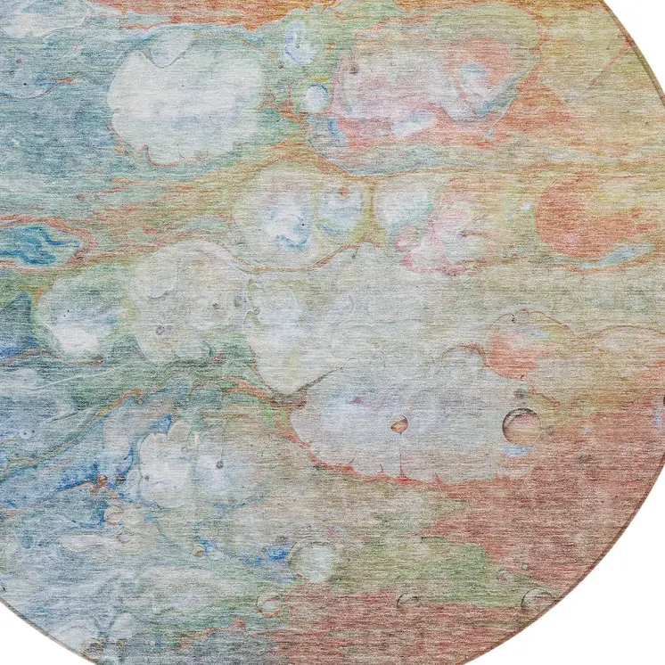 8' Copper Blue And Artichoke Green Round Abstract Washable Indoor Outdoor Area Rug