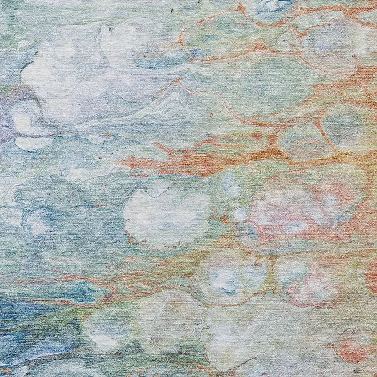 10' X 14' Copper Blue And Artichoke Green Abstract Washable Indoor Outdoor Area Rug