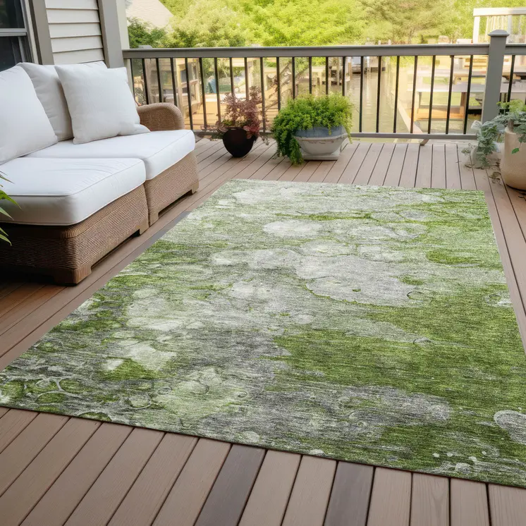 5' X 8' Olive Green And Gray Abstract Washable Indoor Outdoor Area Rug