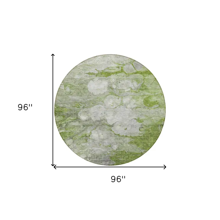 8' Olive Green And Gray Round Abstract Washable Indoor Outdoor Area Rug